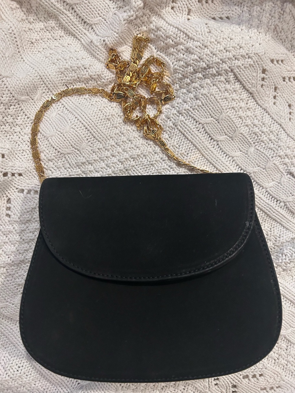 Vintage Bocci Black Suede Crossbody Bag with Gold Chain